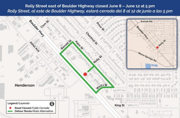 Rolly Street east of Boulder Highway closed June 8 through June 12 at 5 pm.