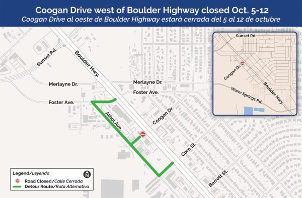 Coogan drive west of Boulder highway closed October 5-12.